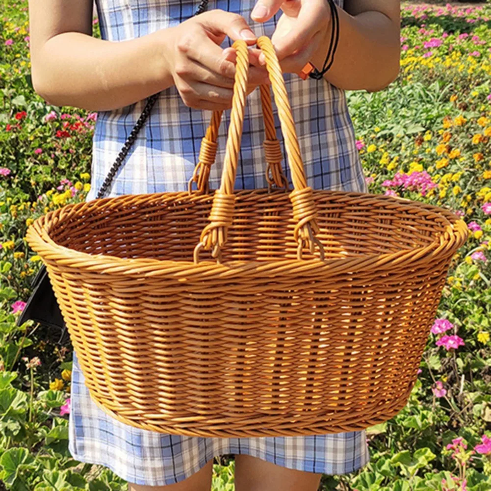 Description Picture 5 of itemOutdoor Picnic Storage Container With Handle Lightweight Imitation Rattan Storage Basket Garden Hand-woven Picking Baskets
