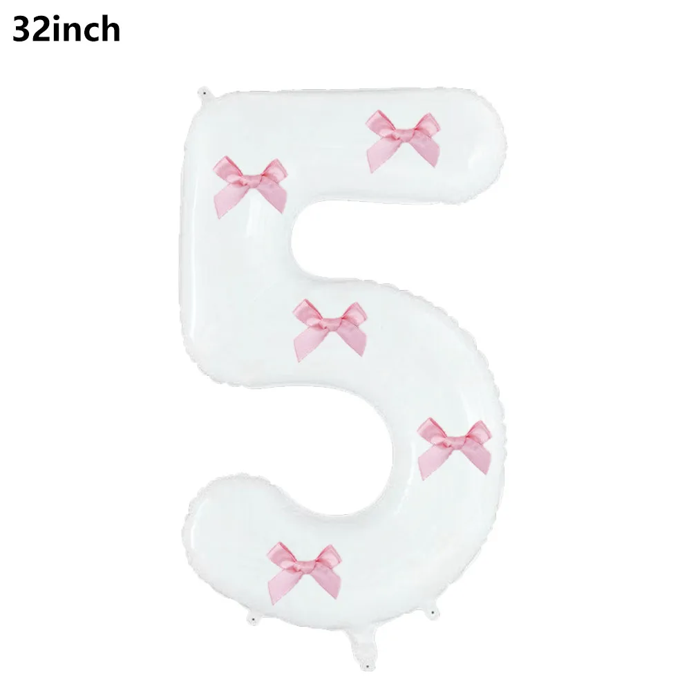 32 Blue, Pink, and Black Number Balloons with Ribbon Bows