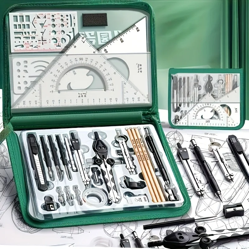 Set di Strumenti da Disegno Avanzati, Utensili in Acciaio Inossidabile, Strumenti di Precisione per Geometria e CAD, Set Multiuso