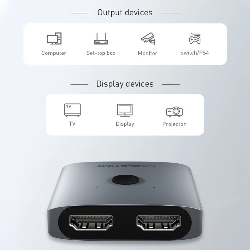 HDMI splitter switch CABLETIME 4K 2 in 1 Out 60Hz HDMI-compatible 2.0 Hub Switcher for PC Laptop HDTV Xbox PS4 PS5 TV Macbook