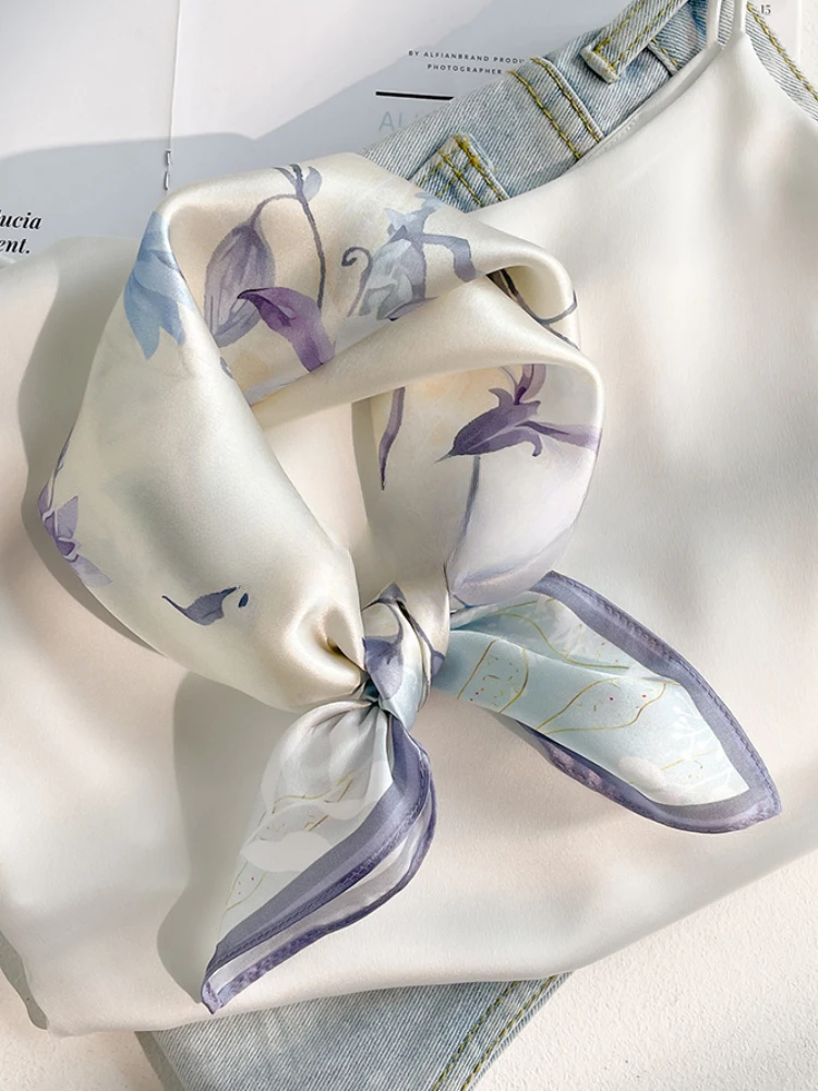 여성용 실크 스카프, 작은 사각형 수건, 식물 꽃 인쇄 염색, 고급 명절 선물, 고급 레트로 사계절 범용  Best Top5