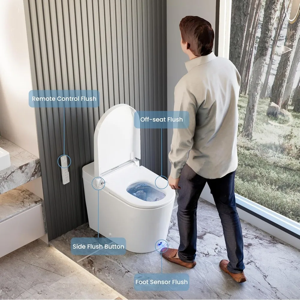 Smart Toilet, Wider Bidet with Heated Seat, Warm Water, Foot Sensor Auto Flushing, Modern Japanese Toilet for Bathroom 5