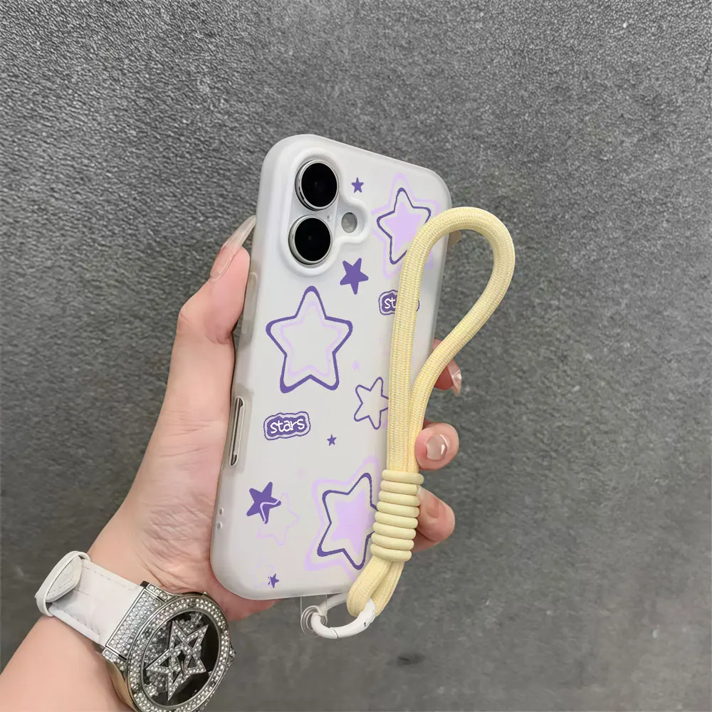 Light Purple Star Phone Case with Lanyard and Anti-Fall Wrist Strap