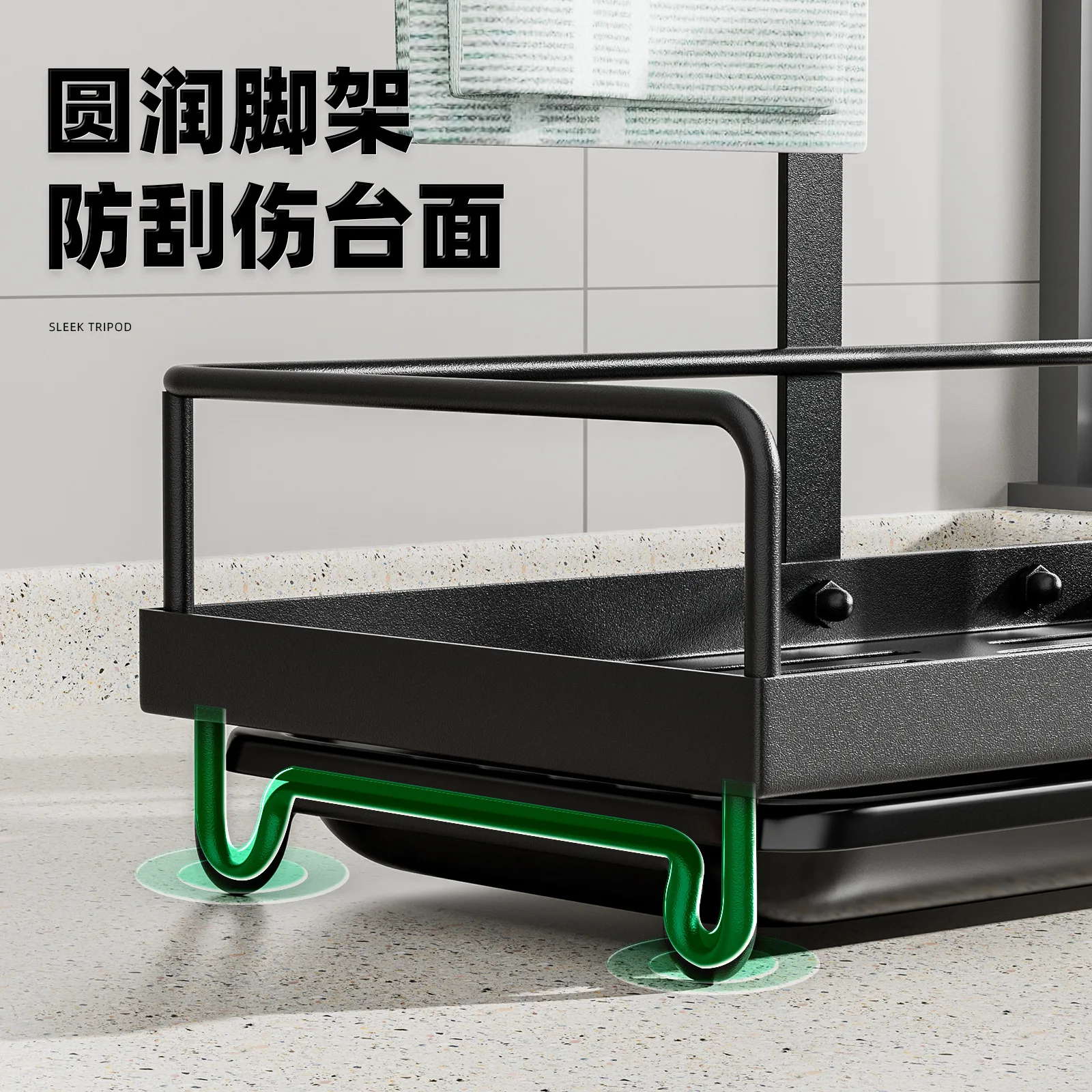 Kitchen Sink Storage Rack Faucet Sponge Holder Bathroom Drain Rack With Hooks Soap And Cleaning Supplies Organizer