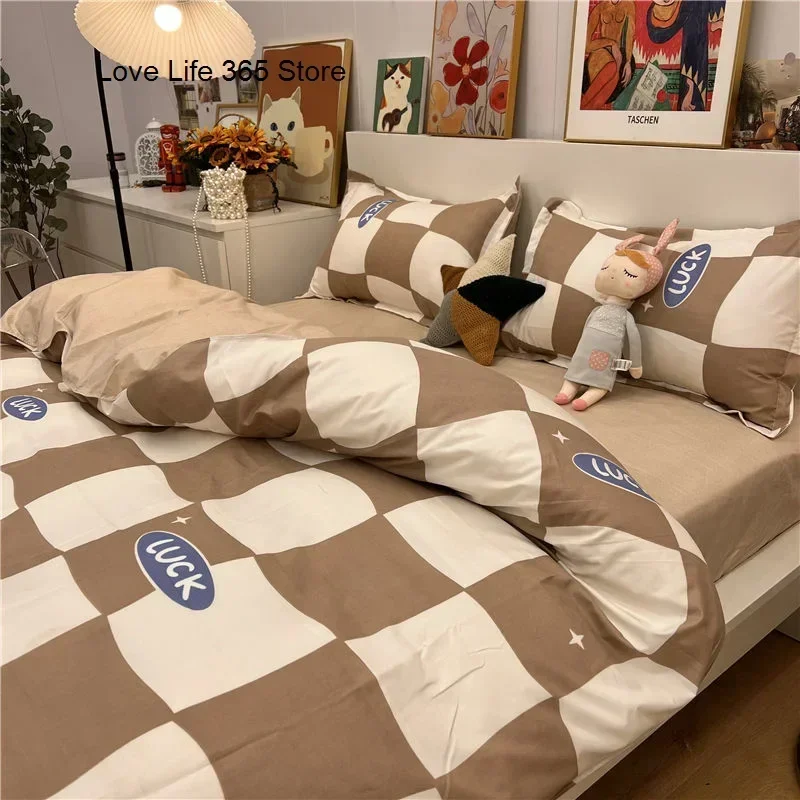 Ins Black And White Checked Bedding Set Grey Sheet Quilt Cover Single Double Full Queen Size With Pillowcases For Adults duvet cover set
