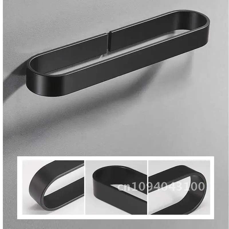 Nail free Solid Bathroom Black Towel Bar Single Towel Holder 30/40/50/60 Aluminum cm Matte Black Rack