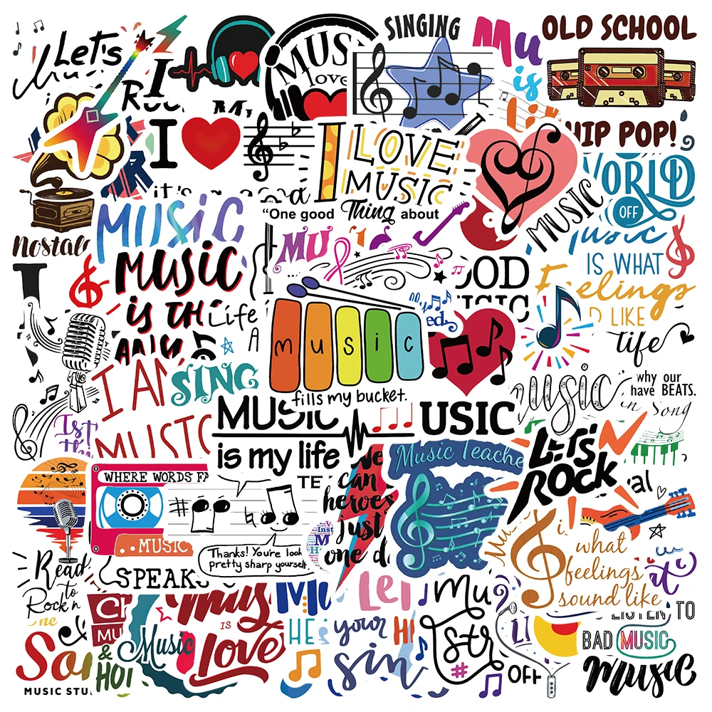 

50pcs Cartoon Musical Note Stickers For Laptop Water Bottle Phone Waterproof Graffiti Skateboard Car Decals Kids Toy