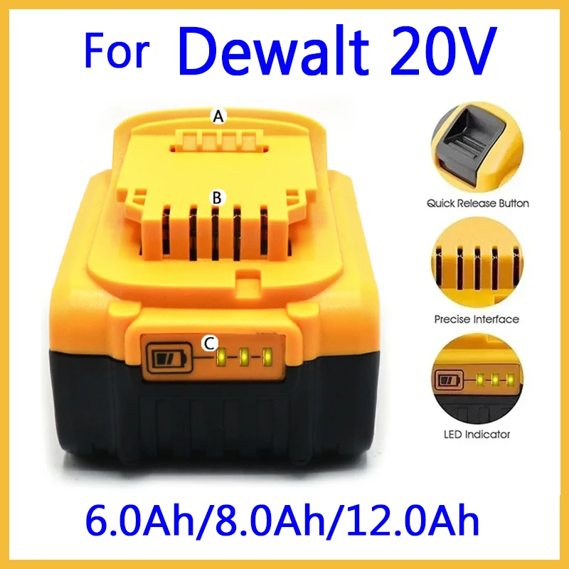

Обновление до 20 в/12000 мАч DCB200 литиевая батарея для Dewalt 18 в макс.-Высокая емкость и сменный аккумулятор с зарядным устройством в комплекте