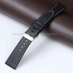 Premium Leather Watch Strap - Sport Quick Release Bracelet Replacement Wristband - 22mm (Black)