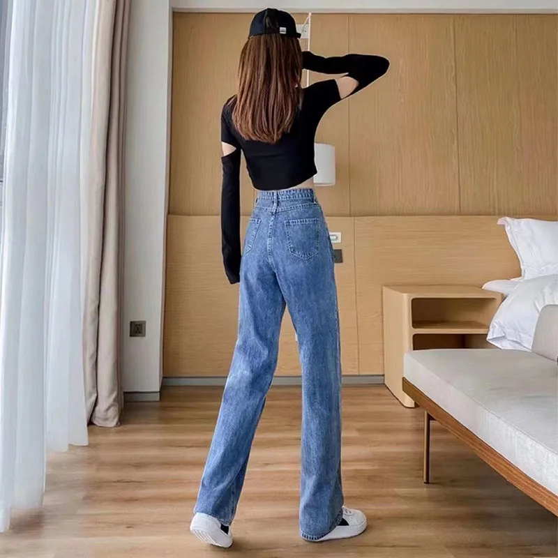 Womens Wide Leg Jeans High Waist Baggy Basic Straight Vaqueros Spring Fall Korean Fashion Denim Pants 2023 New Oversize 5XL