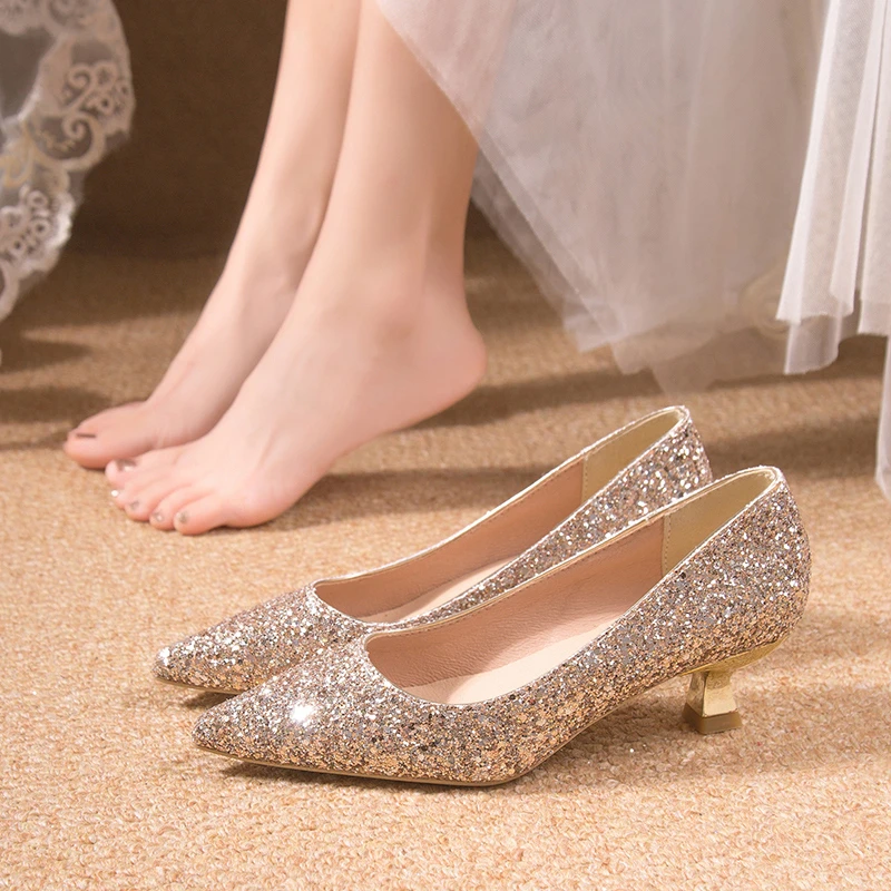 

Crystal Wedding Shoes Female 2024 New Gold Wedding Bridesmaid High Heels Bridal High Heels