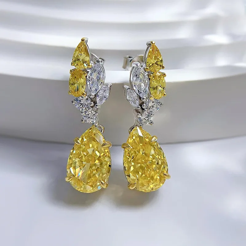 

Новые весенние серьги Qiaoer 2023 из серебра 925 пробы 8*12 в форме груши, желтые серьги-капли с бриллиантами, Премиум серьги