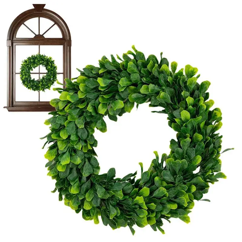 

Artificial Plants Boxwood Wreath Decorative Artificial Green Garland 42cm Faux Fake Wreath Wedding Party Door Window Decor