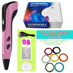 Enhanced 3D Printing Pen with LED Display and PLA Filament - Perfect Gift for Birthdays or Christmas (Pink add 100M PLA)