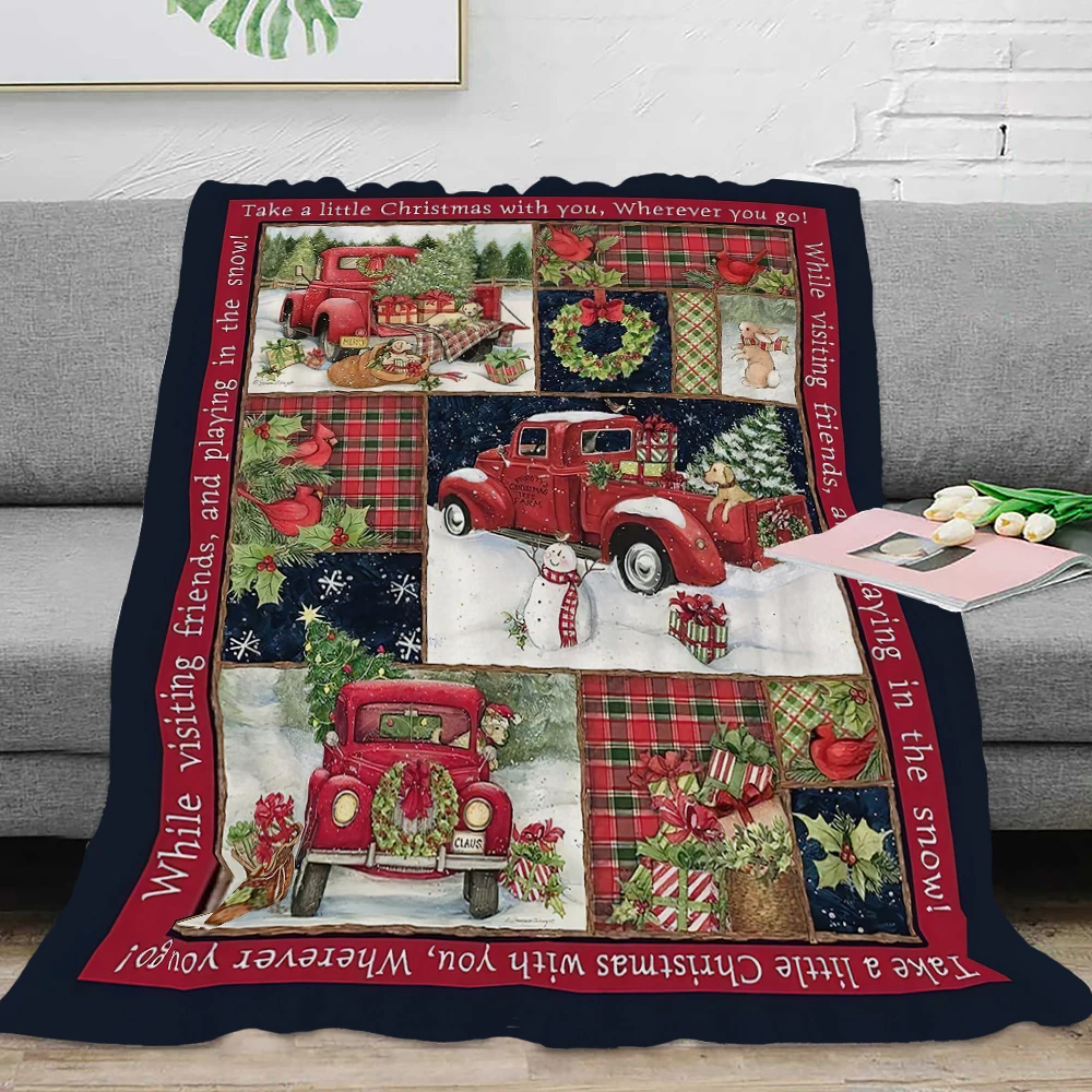 

Christmas Truck Throw Blanket Winter Warm Children Santa Claus Flannel Blanket For Beds Sofa Home Adult Kids Boys Girls Gift