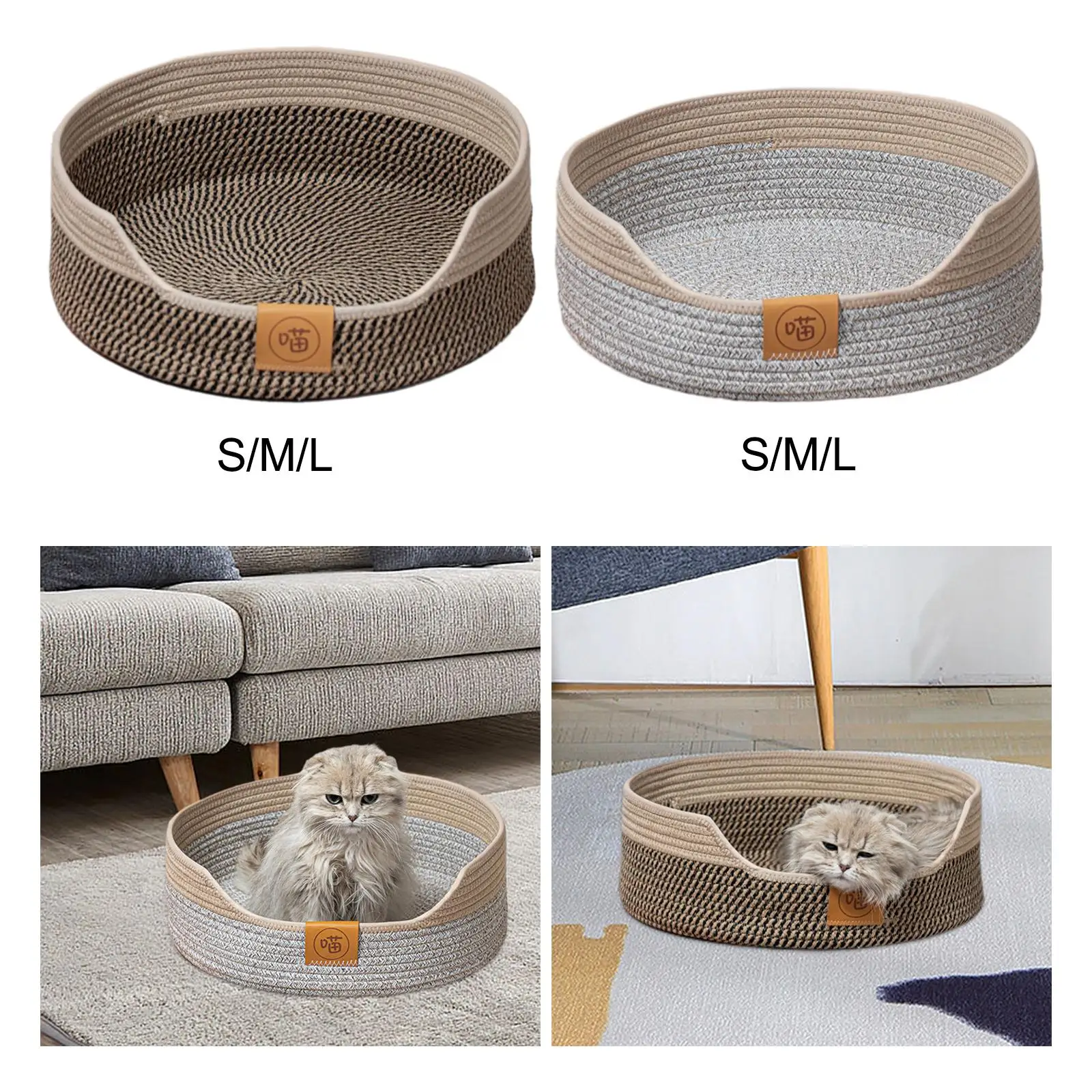 Rope Woven Cat Bed Basket Portable Lounge Bed Comfortable Rest Kitty Bed