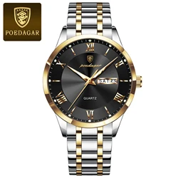 Luxury Men's Waterproof Stainless Steel Watch with Luminous Display and Date Function (978 Gold Black)