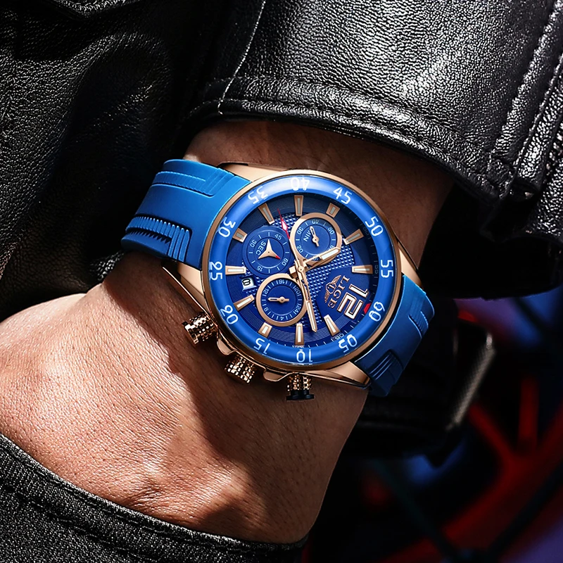 LIGE New Fashion Watches For Men Top Brand Luxury Waterproof Silicone Watch Men Casual Chronograph Quartz Men Watch Montre Homme