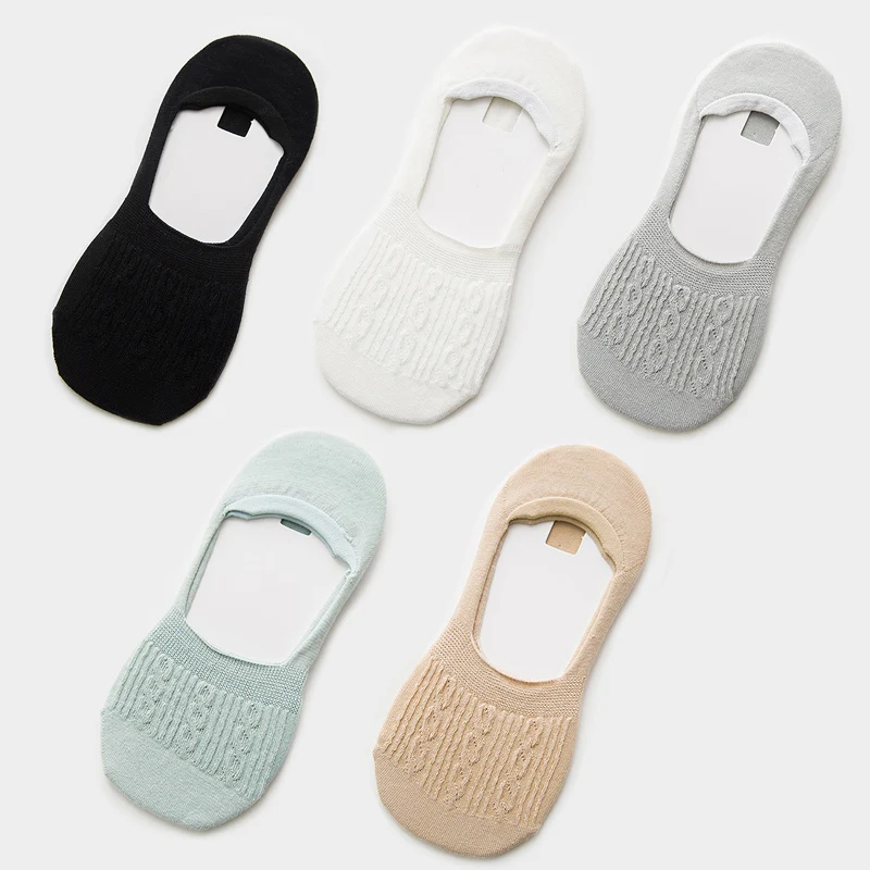 5 Pairs Women's Cotton Low Cut Non-Slip Socks - Snowflake Pattern