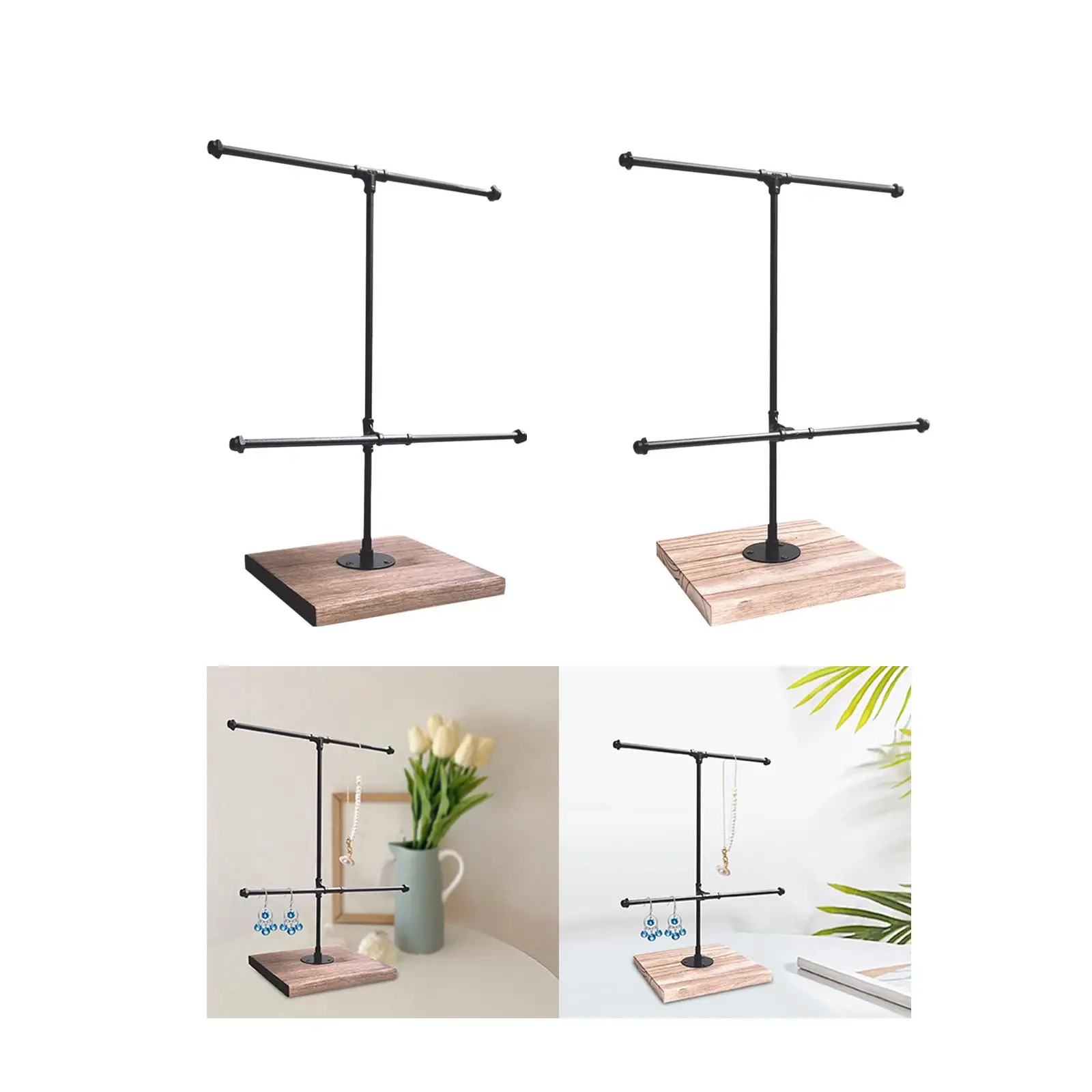 Jewelry Stand, 2 Tier T Bar Necklace Bracelet Holder Jewelry Organizer Rack for Countertop Jewelry Store