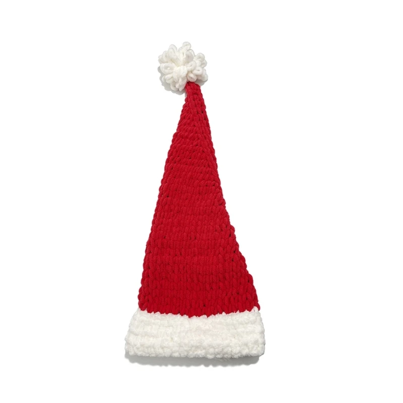 

Красная вязаная крючком шапка Санта-Клауса, женская шапка, зимняя шапка, мягкая теплая рождественская шапка с напуском
