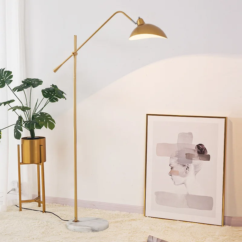 

Nordic Gold Simple Floor Lamp Marble Base Standing Lamp Adjustable Length Floor Light Foyer Living Room Lamp Stand E27 Fixtures