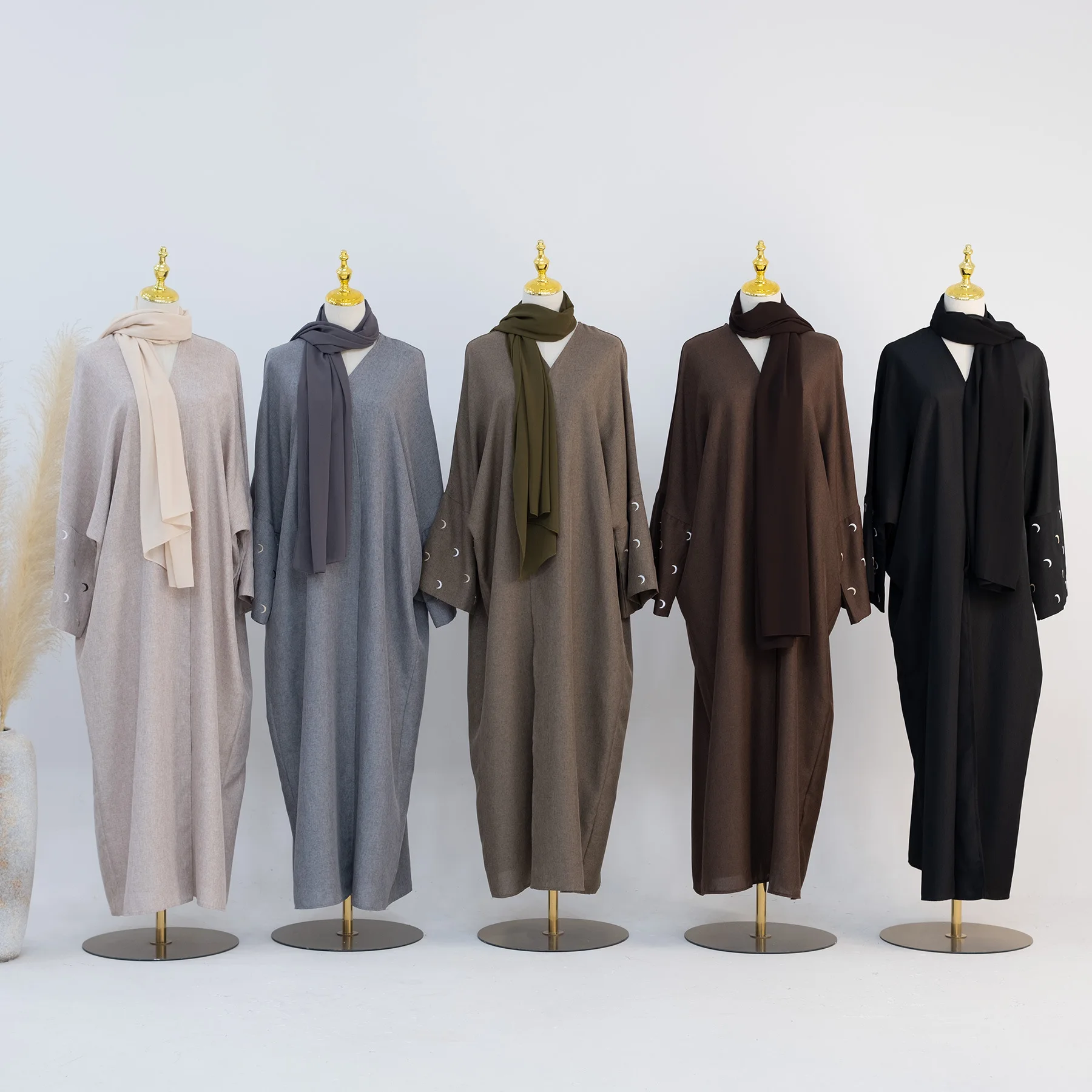 Moon Embroidery Linen Open Abaya Kimono Muslim Abayas for Women Dubai Luxury Turkey Hijab Dress Islam Clothes Ramadan Eid Kaftan
