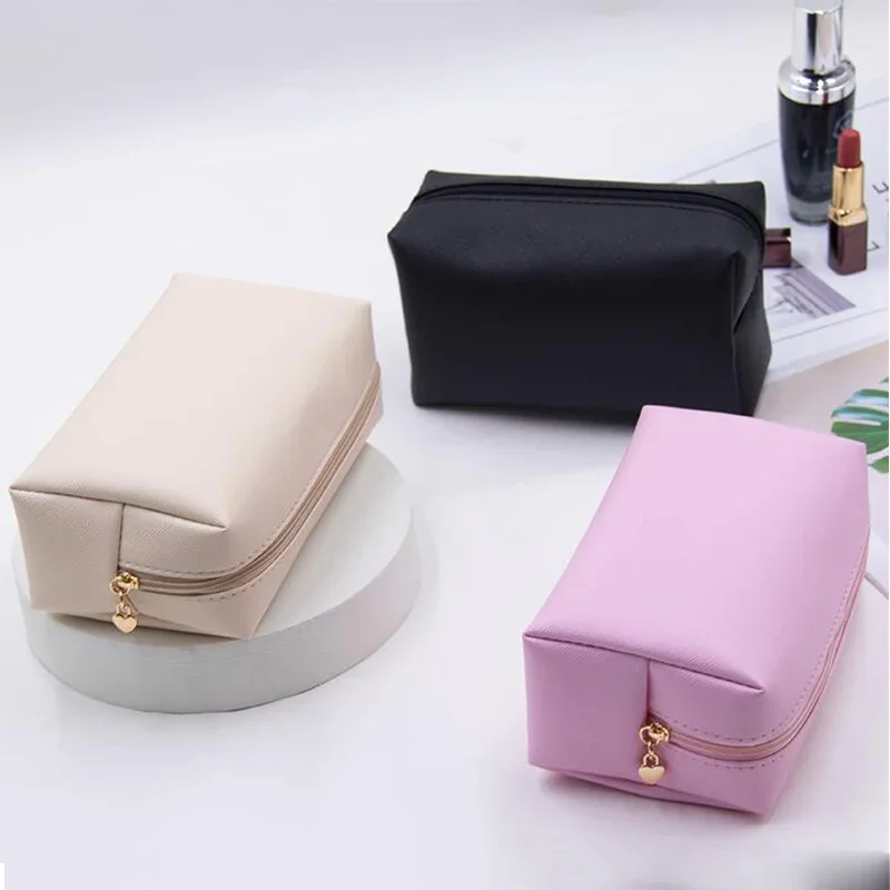 Girls Cute Solid Cosmetic Bag PU Leather Makeup Handbag Women Travel Toiletry Storage Pouch Waterproof Organizer Make Up Case 4