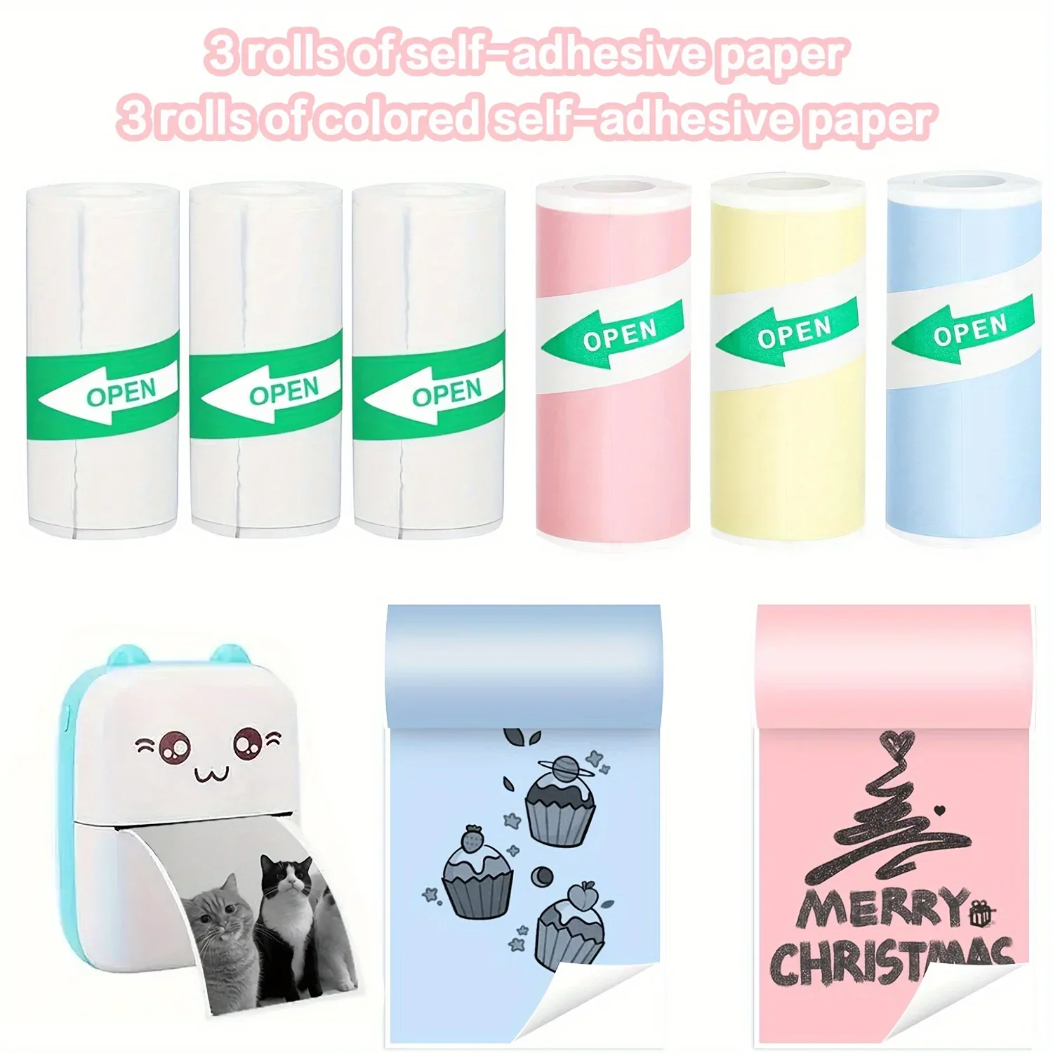 Color Self-adhesive Thermal Paper 57mm Sticker Photo Label for Mini Thermal Printer Cabochon Kawaii DIY Papier Scrapbooking