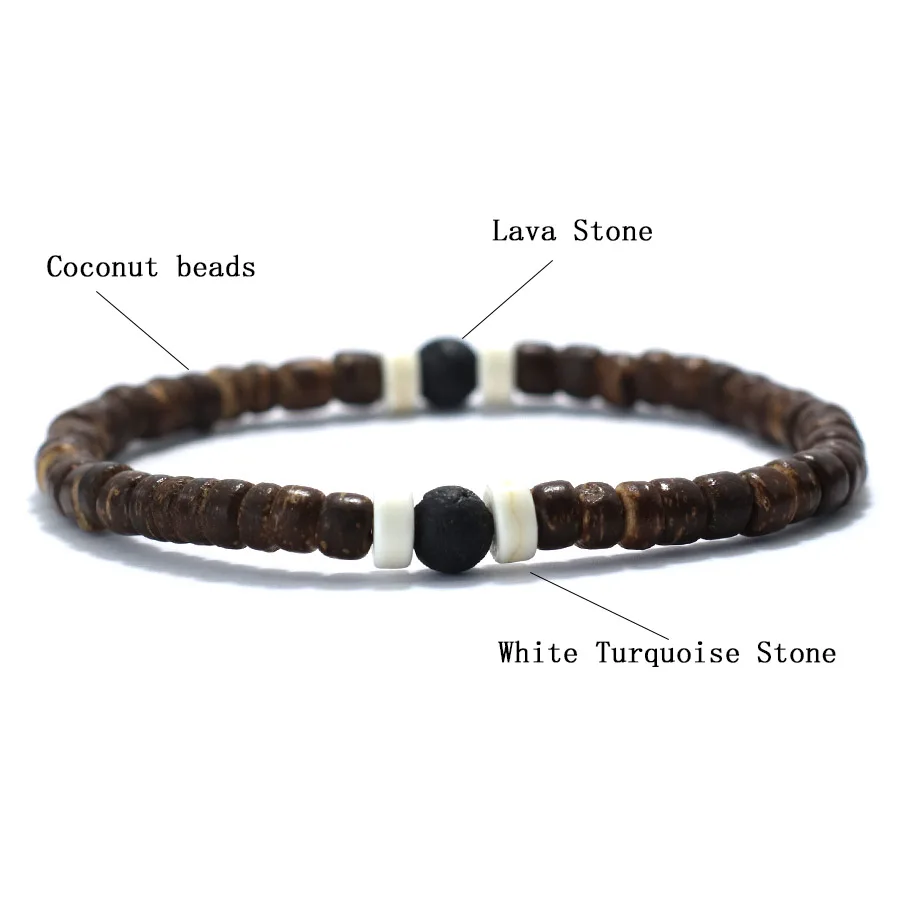 Coconut Wood Beaded Bracelet for Men and Women
