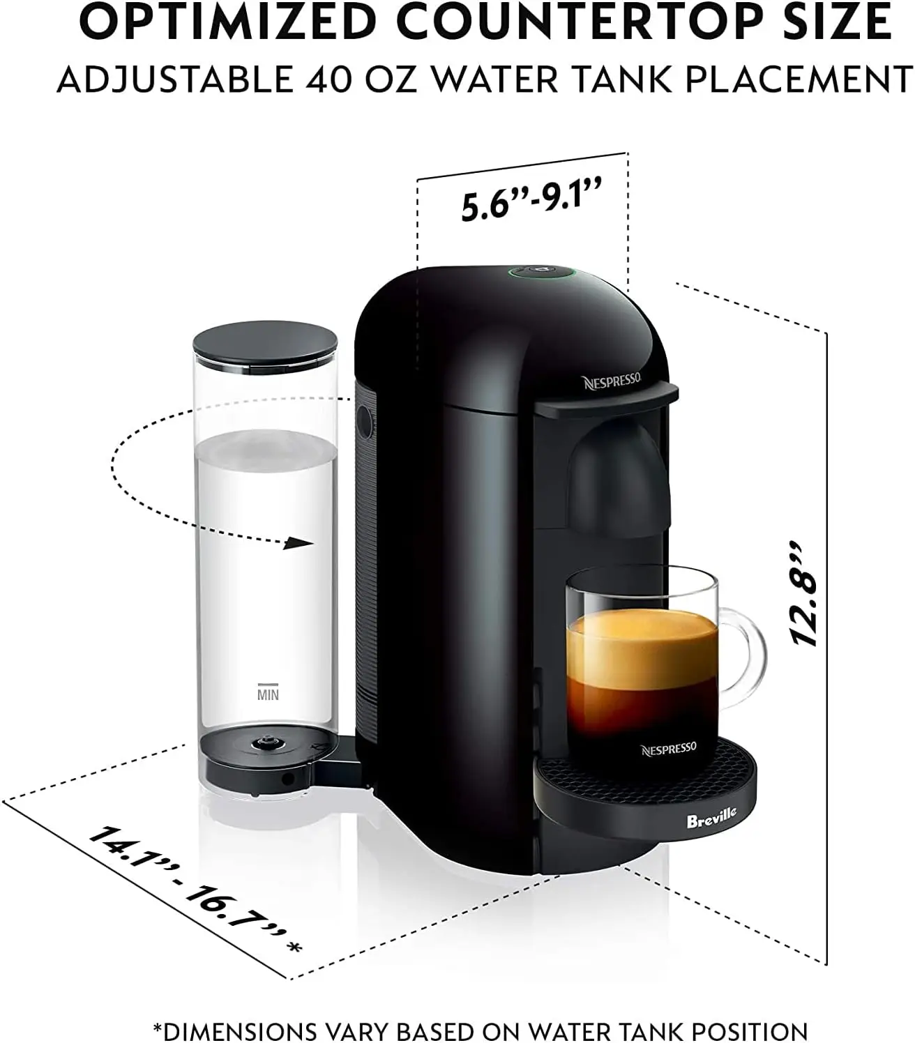 Nespresso Vertuo Plus Coffee and Espresso Maker by Breville, Ink Black with Aeroccino Milk Frother 5