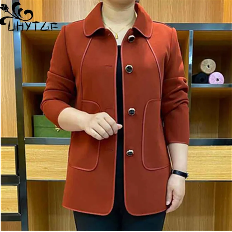 

Куртка UHYTGF Женская демисезонная, модная однобортная свободная ветровка, элегантная тонкая верхняя одежда для мам, 5XL, 2481