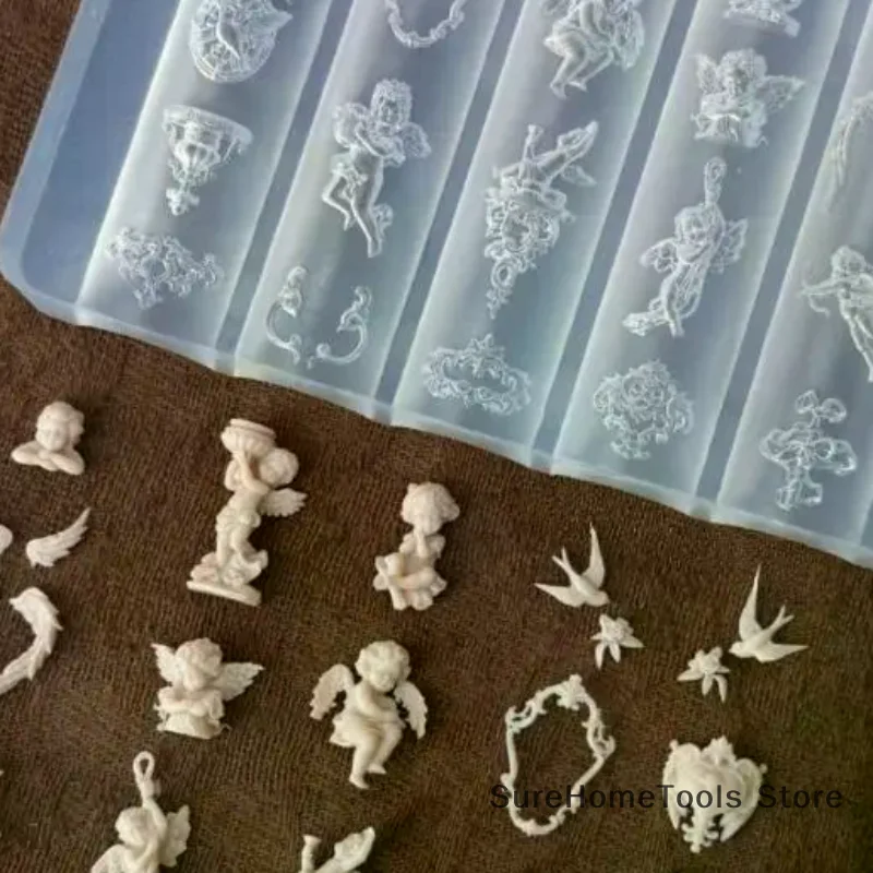 3D Relief Silicone Nail Molds - Angel Clock Heart Lock Templates, DIY Nail Art Decor Stamping Plates Manicure Design Tools