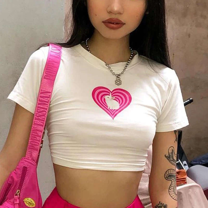 Fashion Y2K Women's Short sleeved Clothing Love Print Summer Sexy T-shift