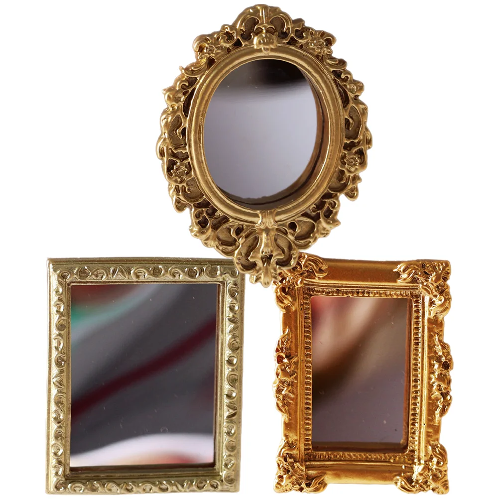 

3 Pcs Decorations Small Mirror Dollhouse Child Childrens Toys Kids Furniture Household Plastic Victorian Mini Decors