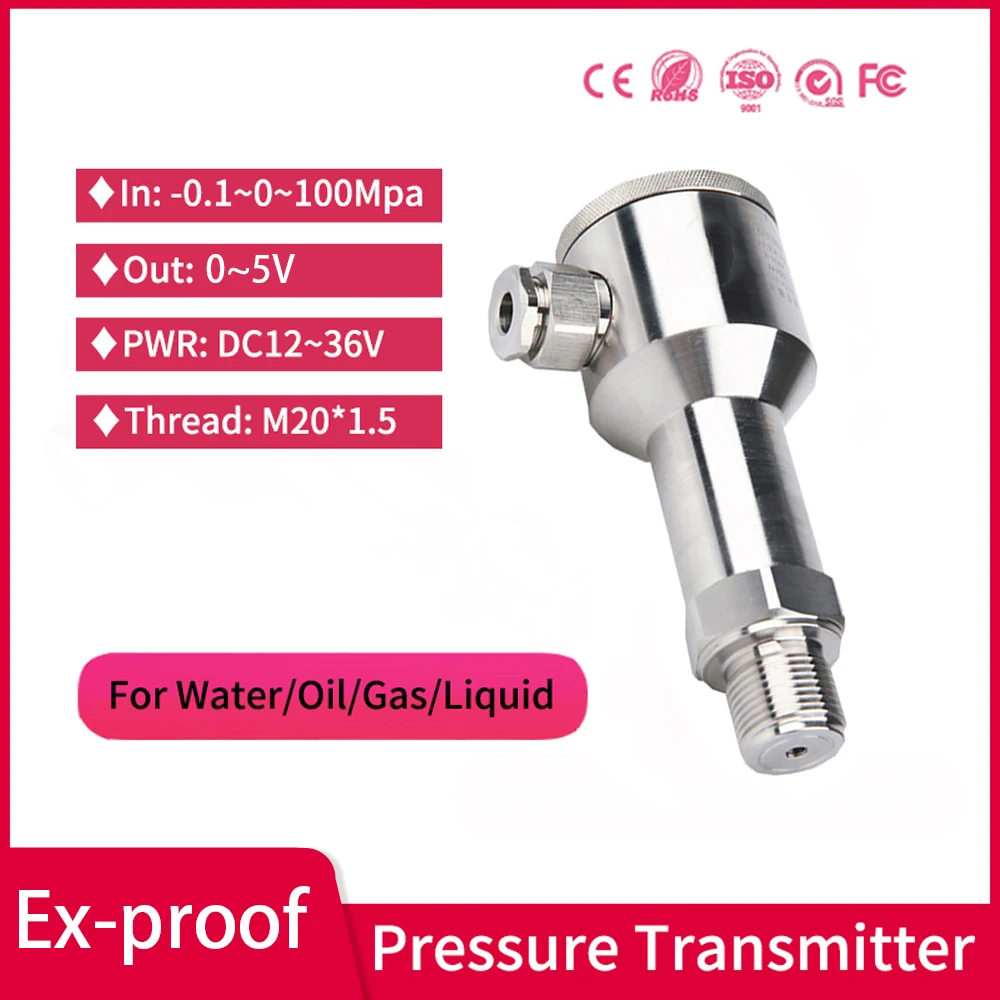 

200bar Explosion-proof Crude Oil Pressure Transmitter 300bar Hydraulic Fuel Tank 0-5V Absolute Pressure Sensor for lpg