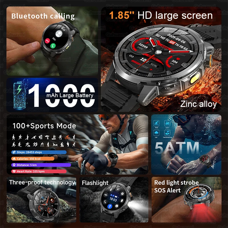 2026 New T-REX3 Outdoor Smart Watch 1.85inch AMOLED 1000mAh Large Battery 5ATM Waterproof Voice Call Sports Men Fitness Bracelet 2