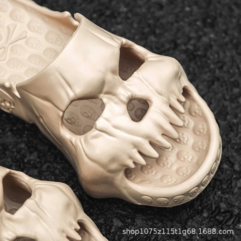 Women's Flat Slippers Solid Color Skull Pattern Soft Bottom Indoor Slippers