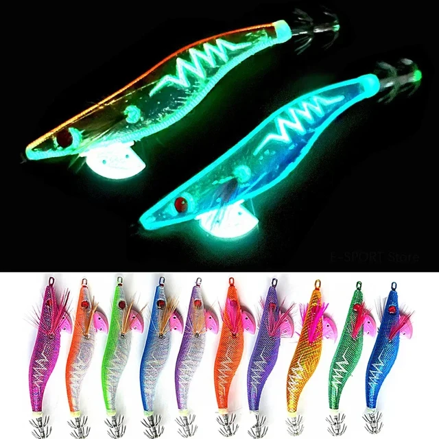 Glow Wood Shrimp Luminous Bait Squid Jigs with Octopus Squid Jig Hooks  Cuttlefish Noctilucent Light Fishing Lure Size 3.5#/21g - AliExpress