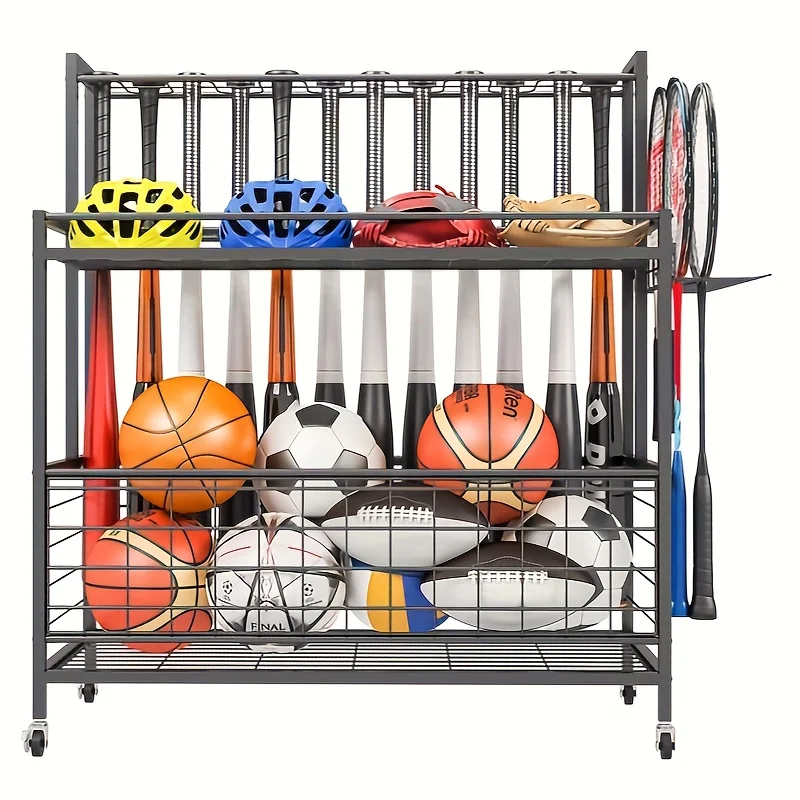 

Sports Equipment Storage Holder, Garage Sports Organizer, Baseball Bat Holder Can Holds 24 Bats, Rolling Cart With Wheels Slide