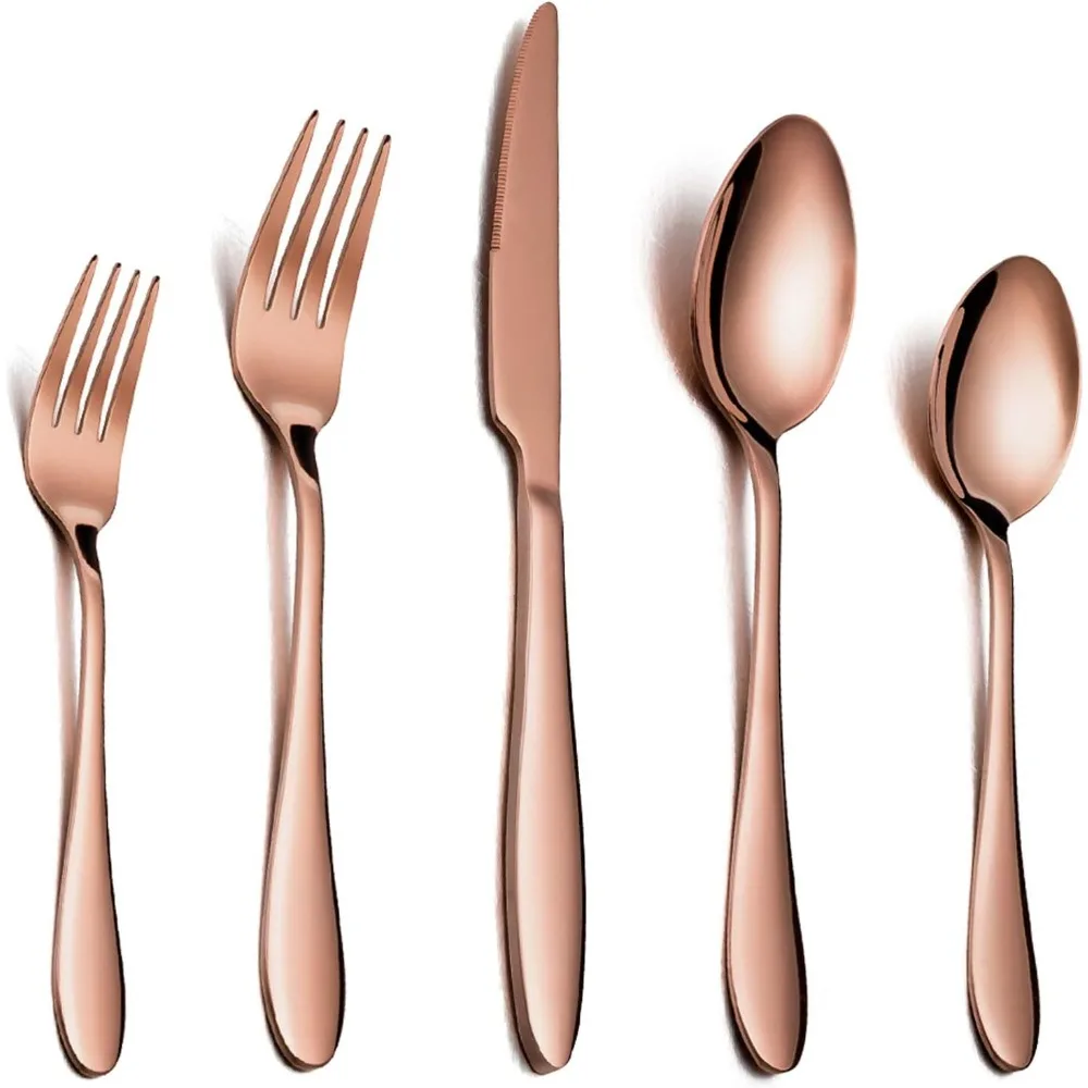 5 Piece Gold Silverware Set Cutlery Set Stainless Steel Cutlery 4-person Serving Easy To Clean, Dishwasher safe Reusable
