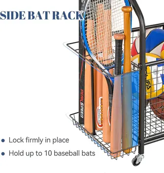 Sports Equipment Garage Organizer,Garage Ball Storage for Sports Gear and Toys, Rolling Ball Cart 5