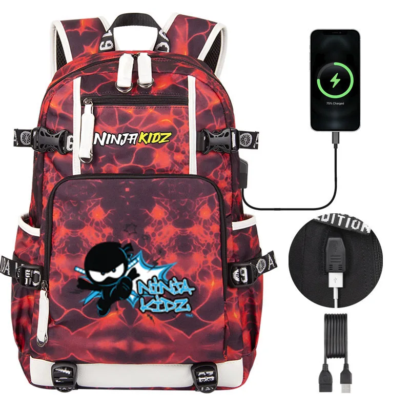 Ninja Kidz Children Backpack USB Charging Teenagers Laptop