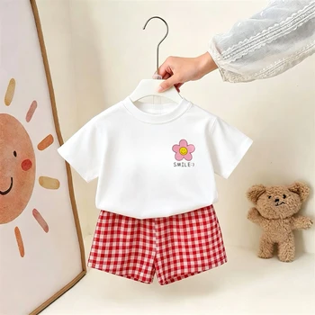 Set di abbigliamento per bambini Abbigliamento per ragazze T-shirt estiva a maniche corte + pantaloncini Abiti in due pezzi Costume per bambini Tute casual 1-6 anni