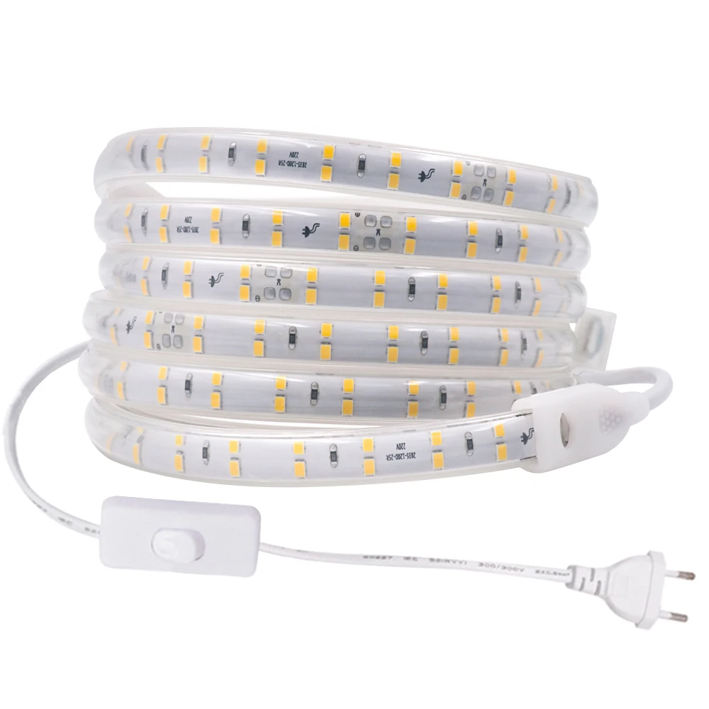 

Double Row 120LED/m 2835 LED Strip Light 220V With Switch/ Power Plug 20cm Cut Flexible Lights Led Ribbon Waterproof Decoration