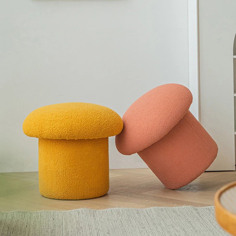 Wuli Nordic Lamb Velvet Mushroom Stool Children's Cute Round Stool Ins Suede Shoe Changing Bedroom Dressing