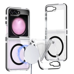 Magnetic Contrast Color Transparent Case with Shockproof Acrylic Back Cover and MagSafe Compatibility - Z Flip 5 (Black)