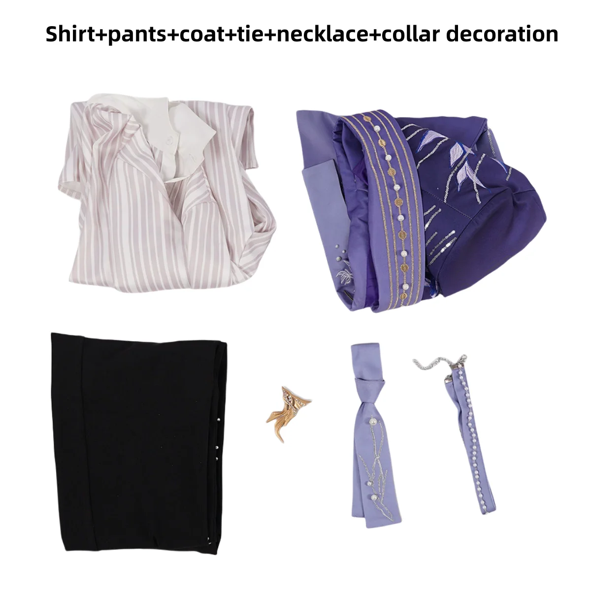 Love and Deepspace: Qi Yu | Fantasy Purple Cosplay Costume Set 38 Fantasy Purple Dress Coat Cosplay Costume