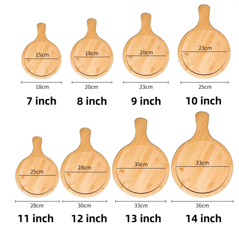 Description Picture 2 of itemWooden Pizza board Round with Hand Pan Baking Tray Stone Cutting Board Platter Pizza Bamboo Cake Bakeware Tools rejilla para
