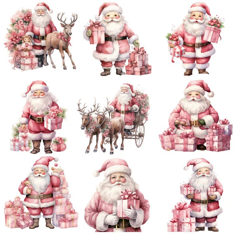 12Pcs/Pack Pink Santa Clause Sticker DIY Craft Scrapbooking Album Junk Journal Decorative Stickers